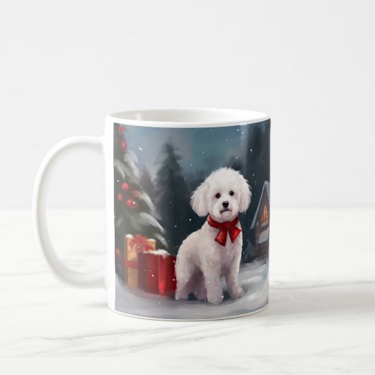 Bichon Frise Dog in Schnee Weihnachten Kaffeetasse (Links)