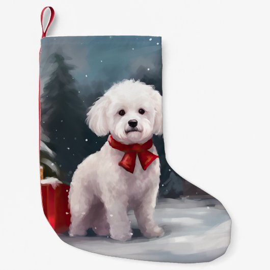 Bichon Frise Dog in Schnee Weihnachten Kleiner Weihnachtsstrumpf (Vorderseite)