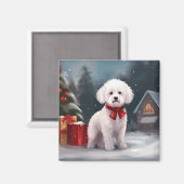 Bichon Frise Dog in Schnee Weihnachten Magnet (Vorderseite/Rückseite)