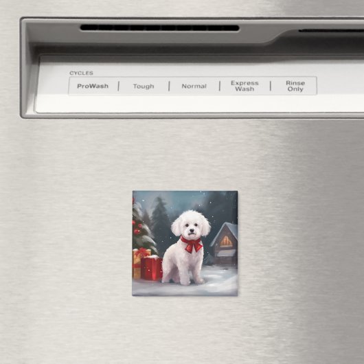 Bichon Frise Dog in Schnee Weihnachten Magnet (In Situ (Geschirrspüler))