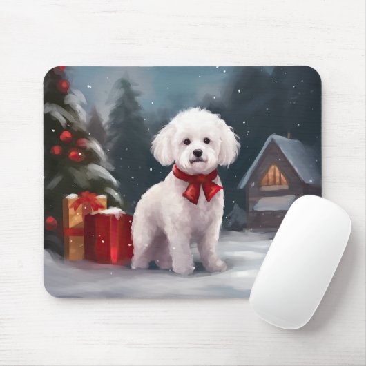 Bichon Frise Dog in Schnee Weihnachten Mousepad (Mit Mouse)