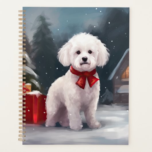 Bichon Frise Dog in Schnee Weihnachten Planer (Vorderseite)