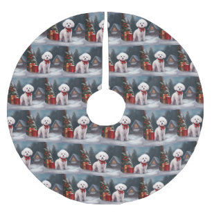 Bichon Frise Dog in Schnee Weihnachten Polyester Weihnachtsbaumdecke