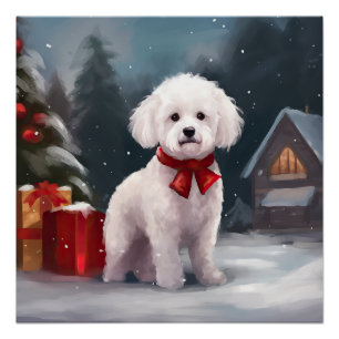 Bichon Frise Dog in Schnee Weihnachten Poster