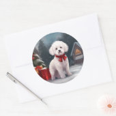 Bichon Frise Dog in Schnee Weihnachten Runder Aufkleber (Umschlag)