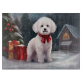 Bichon Frise Dog in Schnee Weihnachten Schneidebrett (Vorderseite)