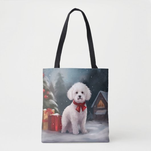 Bichon Frise Dog in Schnee Weihnachten Tasche (Vorderseite)