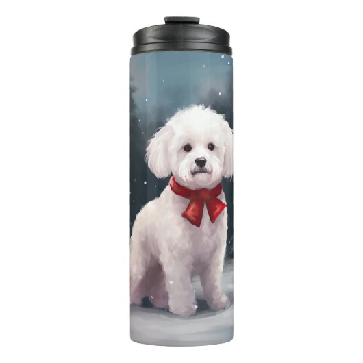 Bichon Frise Dog in Schnee Weihnachten Thermosbecher (Vorderseite)