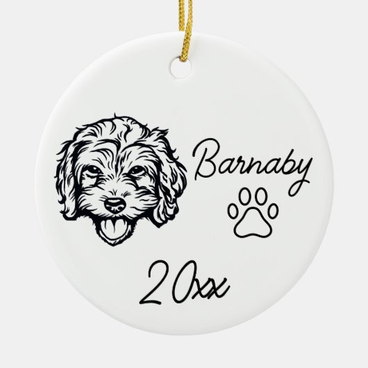 Bichon Frise Dog Individuelle Name & Year Line Art Keramik Ornament (Vorne)