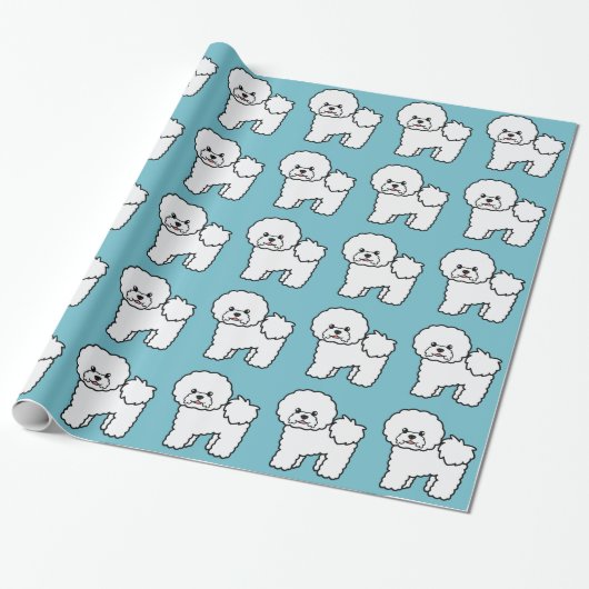 Bichon Frise Dog Muster auf blau Geschenkpapier (Ungerollt)