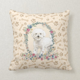 Bichon Frise Dog Paw Print & Floral Niedlich Kissen