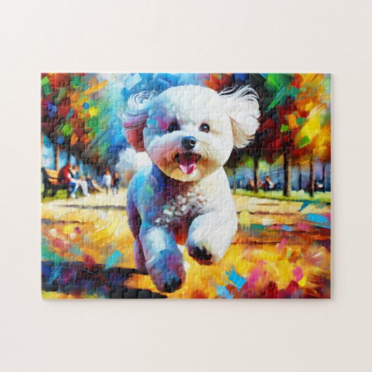 Bichon Frise Dog Portrait Akrylkkunstdruckhund Puzzle (Horizontal)