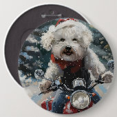 Bichon Frise Dog Riding Motorrad Weihnachten Button (Vorne & Hinten)