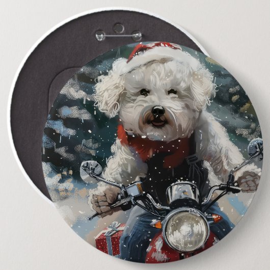 Bichon Frise Dog Riding Motorrad Weihnachten Button (Vorne & Hinten)