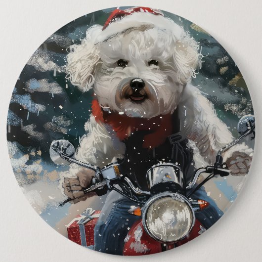 Bichon Frise Dog Riding Motorrad Weihnachten Button (Vorderseite)