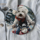 Bichon Frise Dog Riding Motorrad Weihnachten Button (Beispiel)