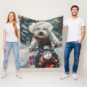 Bichon Frise Dog Riding Motorrad Weihnachten Fleecedecke