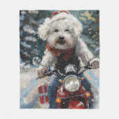 Bichon Frise Dog Riding Motorrad Weihnachten Fleecedecke (Vorderseite)