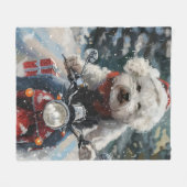 Bichon Frise Dog Riding Motorrad Weihnachten Fleecedecke (Vorderseite (Horizontal))