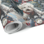 Bichon Frise Dog Riding Motorrad Weihnachten Geschenkpapier (Rolleneckpunkt)