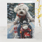 Bichon Frise Dog Riding Motorrad Weihnachten Karte (Gelbe Blume)
