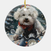 Bichon Frise Dog Riding Motorrad Weihnachten Keramik Ornament (Hinten)