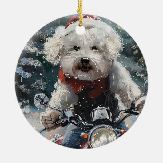 Bichon Frise Dog Riding Motorrad Weihnachten Keramik Ornament (Hinten)