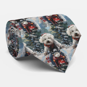 Bichon Frise Dog Riding Motorrad Weihnachten Krawatte