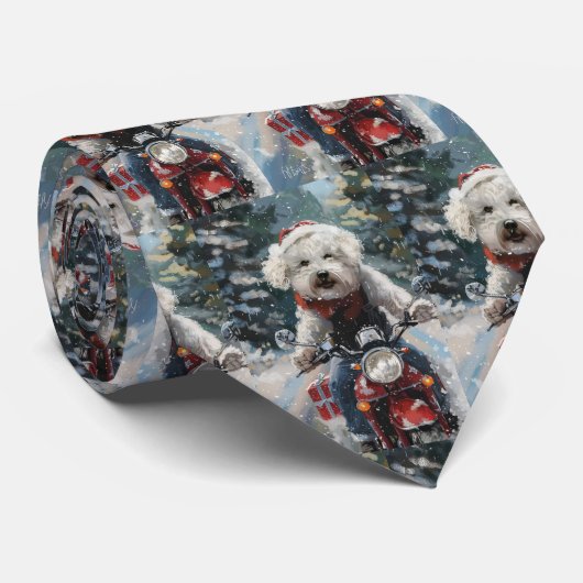 Bichon Frise Dog Riding Motorrad Weihnachten Krawatte (Gerollt)