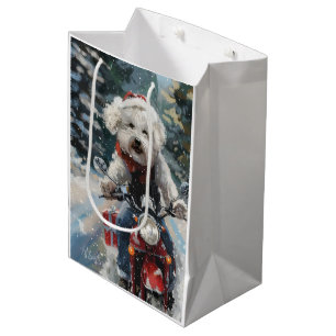 Bichon Frise Dog Riding Motorrad Weihnachten Mittlere Geschenktüte