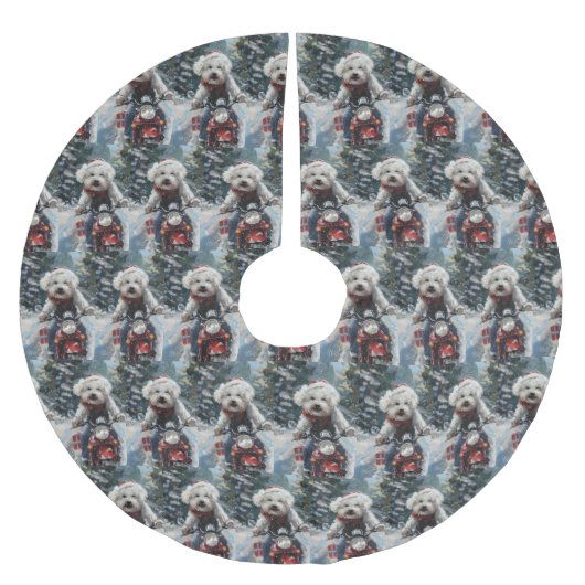 Bichon Frise Dog Riding Motorrad Weihnachten Polyester Weihnachtsbaumdecke (Vorderseite)