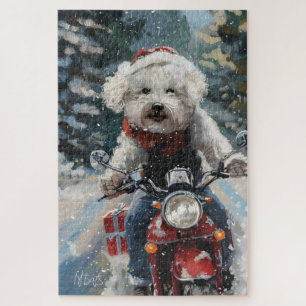 Bichon Frise Dog Riding Motorrad Weihnachten Puzzle