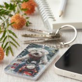 Bichon Frise Dog Riding Motorrad Weihnachten Schlüsselanhänger (Vorderseite rechts)