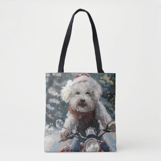 Bichon Frise Dog Riding Motorrad Weihnachten Tasche (Vorderseite)