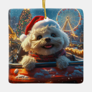 Bichon Frise Dog Roller Untersetzer Weihnachten Keramikornament