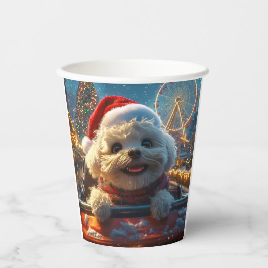 Bichon Frise Dog Roller Untersetzer Weihnachten Pappbecher (Vorderseite)