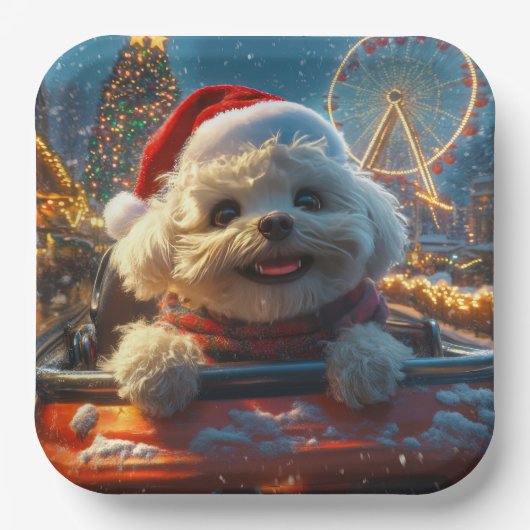 Bichon Frise Dog Roller Untersetzer Weihnachten Pappteller (Vorderseite)