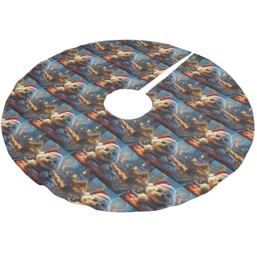 Bichon Frise Dog Roller Untersetzer Weihnachten Polyester Weihnachtsbaumdecke (Schrägansicht)
