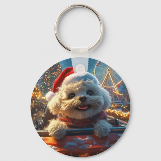 Bichon Frise Dog Roller Untersetzer Weihnachten Schlüsselanhänger (Vorderseite)