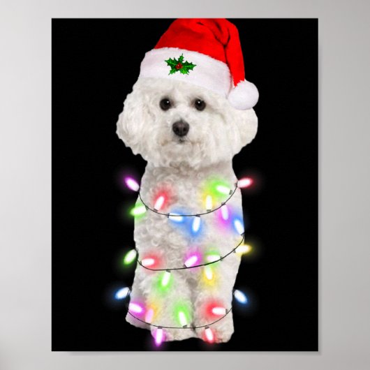 Bichon Frise Dog Santa Christmas Tree Lights Xmas Poster (Vorne)