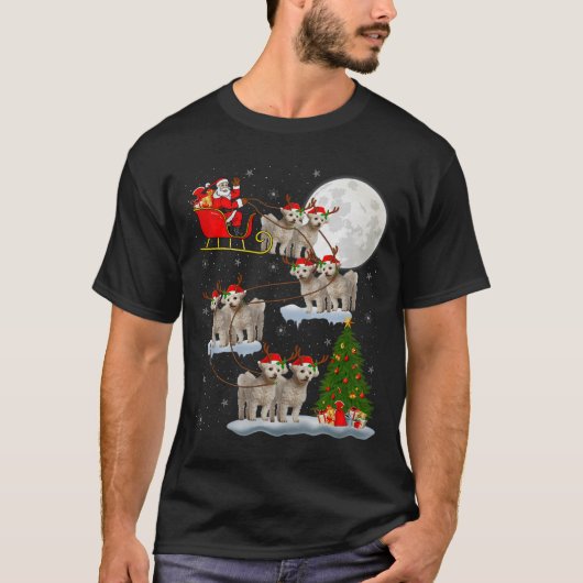 Bichon Frise Dog Santa Sleigh Flying Funny Magical T-Shirt (Vorderseite)