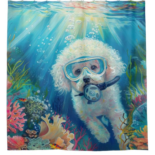 Bichon Frise Dog Scuba Diving Underwater Duschvorhang (Vorderseite)