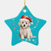 Bichon Frise Dog Silver Stars Blue Christmas Keramik Ornament (Vorne)
