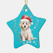 Bichon Frise Dog Silver Stars Blue Christmas Keramik Ornament (Links)