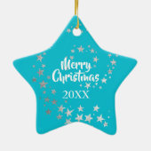 Bichon Frise Dog Silver Stars Blue Christmas Keramik Ornament (Hinten)