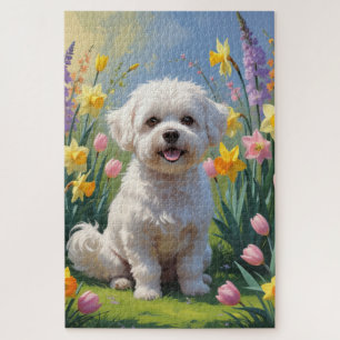 Bichon Frise Dog Spring Blumen Malerei Puzzle