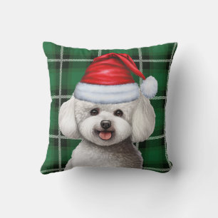 Bichon Frise Dog und Green Holiday Karierte Weihna Kissen