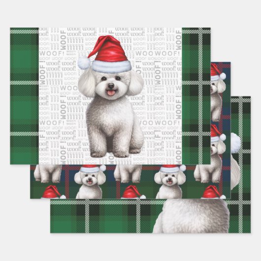 Bichon Frise Dog und Green Kariert Holiday Geschenkpapier Set (Set)