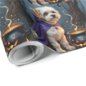 Bichon Frise Dog Whimsical Halloween Malerei Geschenkpapier (Rolleneckpunkt)