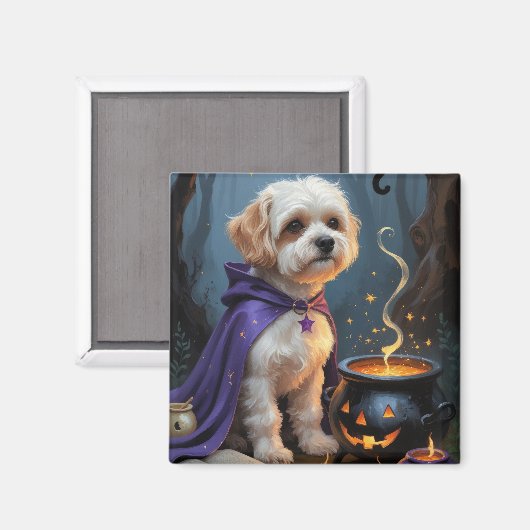 Bichon Frise Dog Whimsical Halloween Malerei Magnet (Vorderseite/Rückseite)